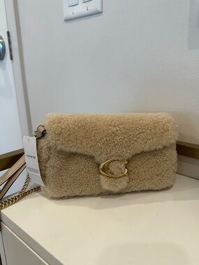 Coach Shearling Tabby Crossbody Bag in Cream with Gold Hardware